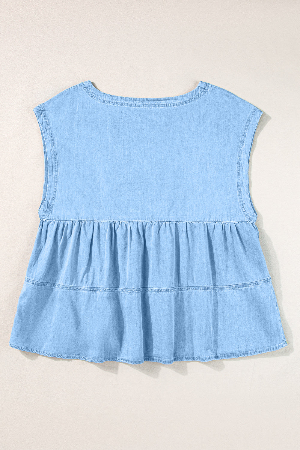 Beau Blue Trendy Stitching Detail in denim PEPLUM TOP