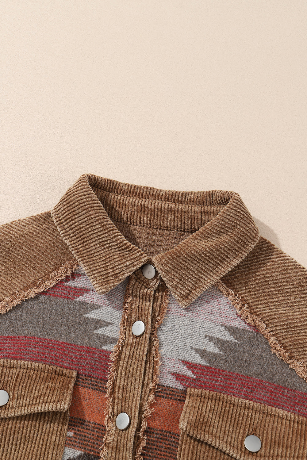 Camel Western Muster Patchwork Klappentasche Shacket