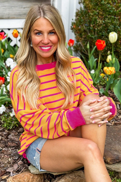 Orange striped sweater and round neck *