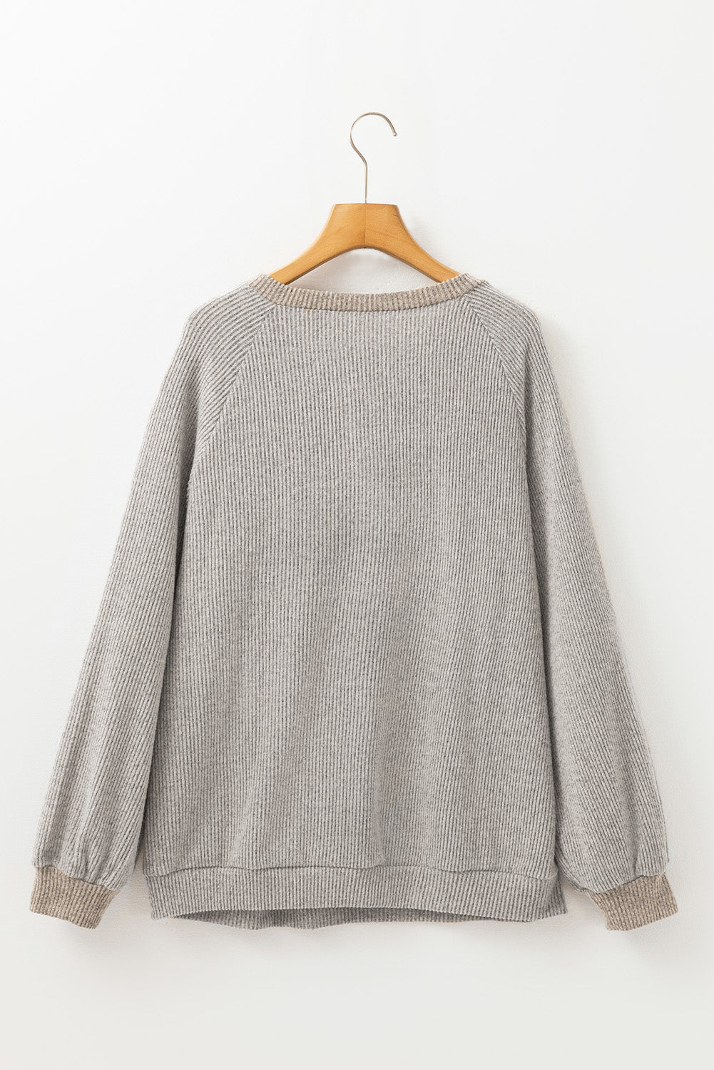 Jet Stream Contrast Color Ribbed Long Sleeve Loose Top