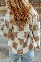 Brown Plaid Sherpa Jacket with Snaps