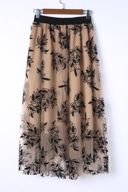 Long waist skirt embroidered with apricot floral leaves *