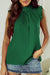 Bright Green Pleated Sleeveless Top with High Neck and Ruffle Trim