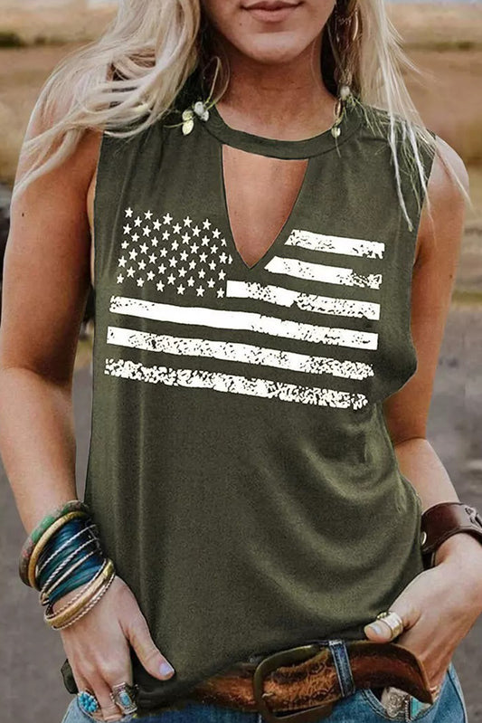 Grüne Ausschnitt Amerikaner Flaggendruck Tanktop Top