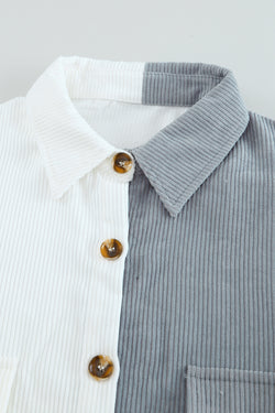 White buttoned shirt with color blocks with pocket