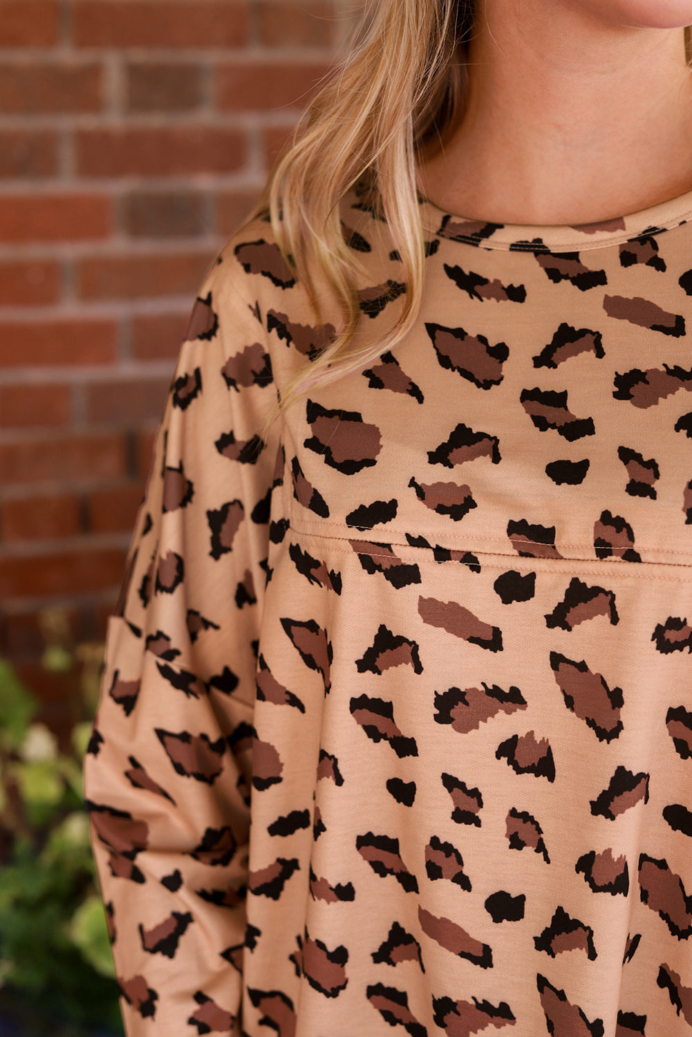 Brown animal print long sleeve loose top
