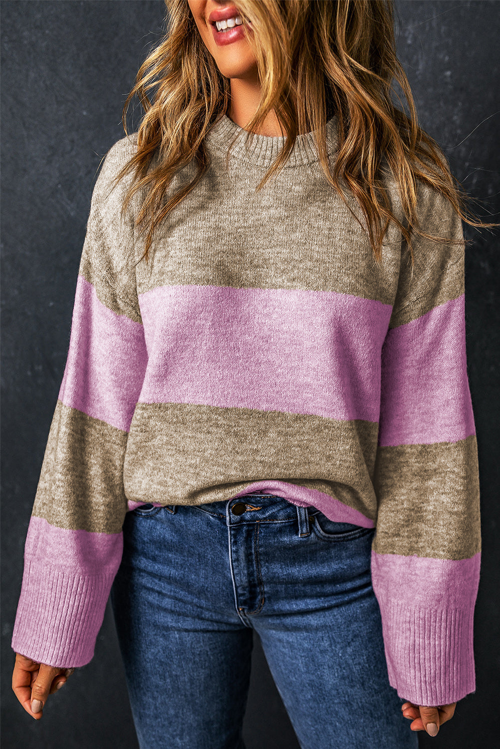 Rose Stripe Crew Neck Wide Glookblock Sighi