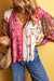 Boutonnate Blusa en V -Collar y multicolor de mosaicos florales