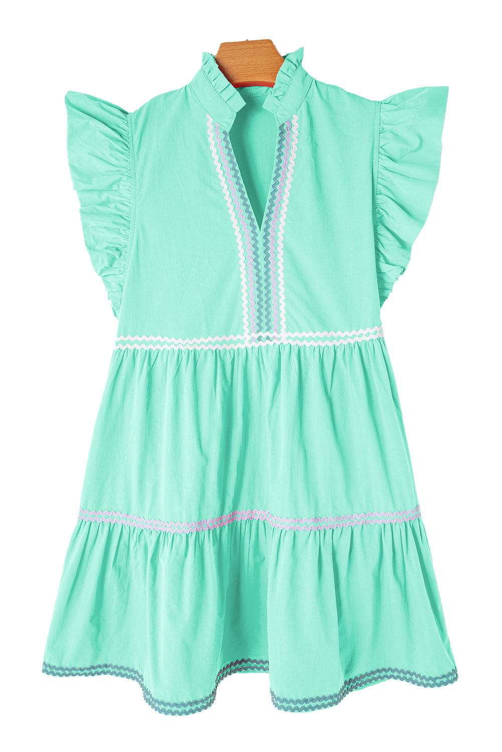 Mint Green Ric RAC Colorbock Flutter Sleeve V Robe à plusieurs niveaux