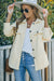 Chaqueta de camisa abotonada beige con cuello doblado