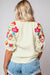 Ricrac puffing sleeve blouse embroidered with beige flowers