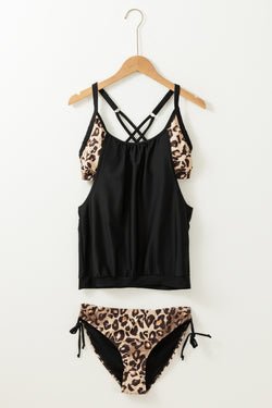 Striped leopard gray -gray tankini with triangular underwear