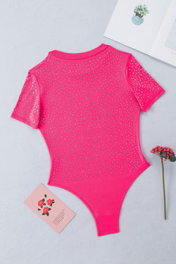 Body with short sleeves and round neck with pink rhinestones *