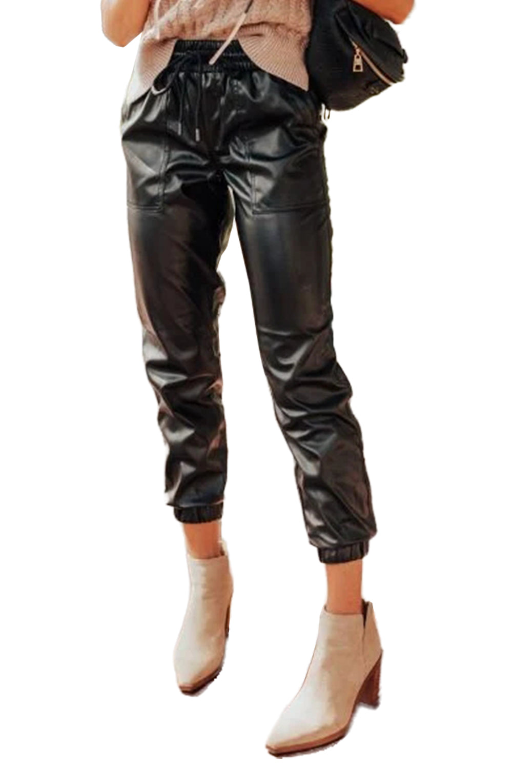 Pantalones de trote negros en tamaño simocked y cordón de apriete