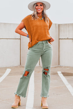 Textured sweater with short sleeves Chestnut Grid