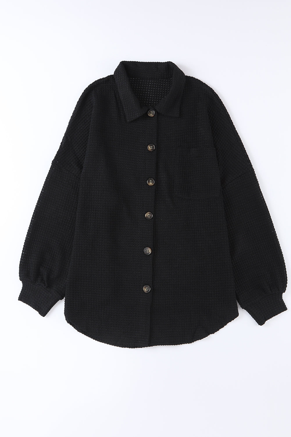 Chemise décontractée boutonnée en tricot gaufré noir-A WOMAN WE LOVE