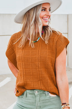 Textured sweater with short sleeves Chestnut Grid