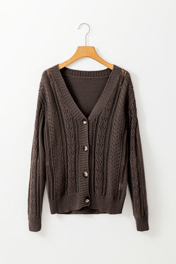 Cardigan pull kaki foncé en tricot ouvert à épaules tombantes *