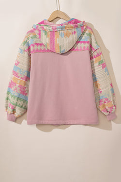 Chaqueta con capucha con cremallera con cordón de sujeción y parche azteca de color rosa claro