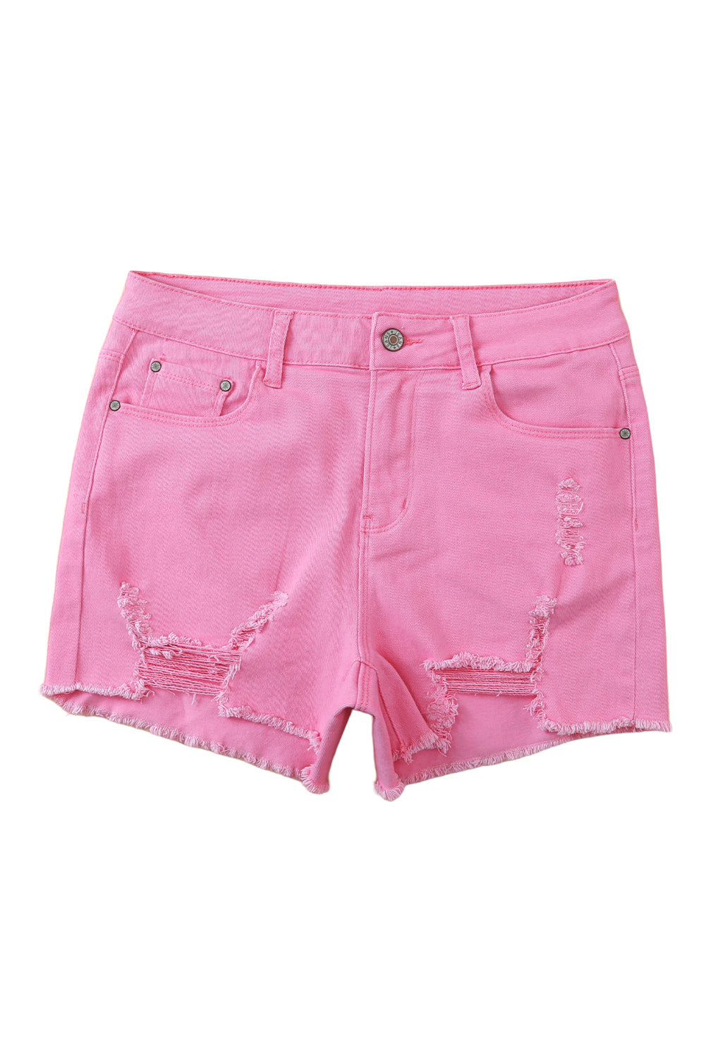 Short en denim vieilli de couleur unie rose