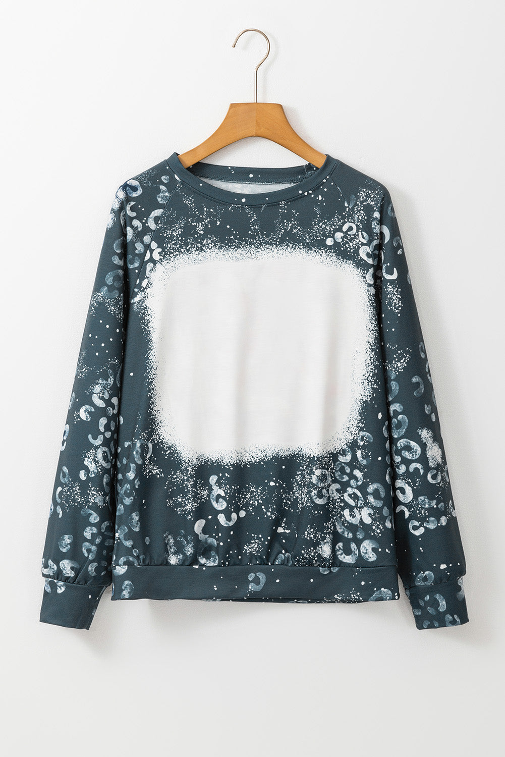 Leopardo azul blanqueado raglan manga tripulación sudadera