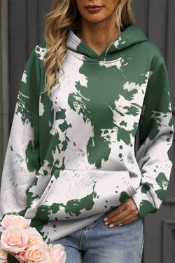 Green loose hoodie with kangaroo pocket and tie-dye print