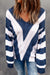 Blue Striped V-Neck Knitted Sweater