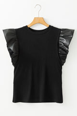 Chemisier en cuir noir à manches volantées *-A WOMAN WE LOVE