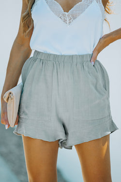 High Waisted Ruffled Pocket Shorts