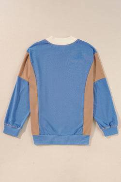 Sky blue baggy sweatshirt with color block sleeves and ribbed details