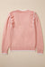 Light Pink Long Sleeve Ribbed Trim Sweater with Bow Tie and Ruffles