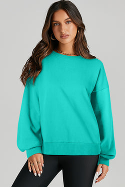 Aruba Blue Solid Crew Neck Sweatshirt with High Low Hem