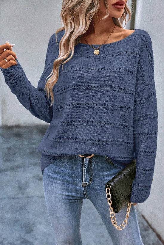 Knitted sweater with a collar boat and falling shoulders Blue Sarcelle real