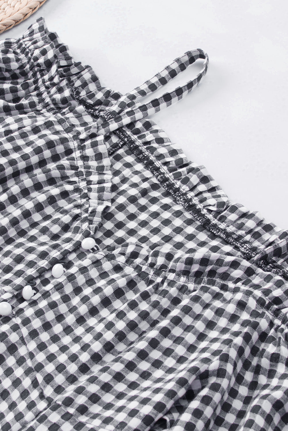 Schwarzer Schatz Gingham Button Down Cold Schulter Bluse