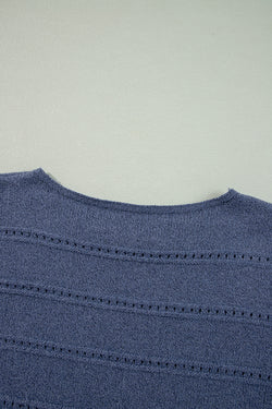 Knitted sweater with a collar boat and falling shoulders Blue Sarcelle real