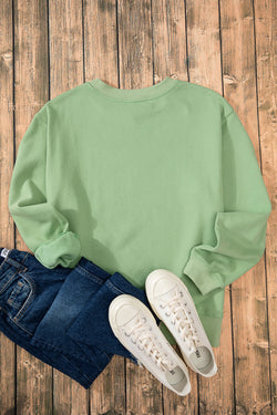 Solid Smoke Green Fleece Lined Drop Shoulder Terry Sweatshirt