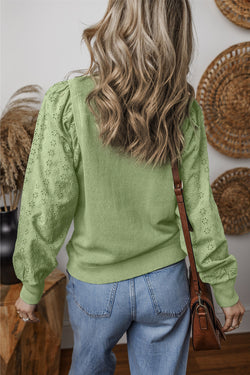 Plain Mist Green Patchwork Sleeve Crew Neck Sweatshirt