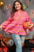 Vitality Orange - Plus Size Geometric Print Bell Sleeve Babydoll Blouse