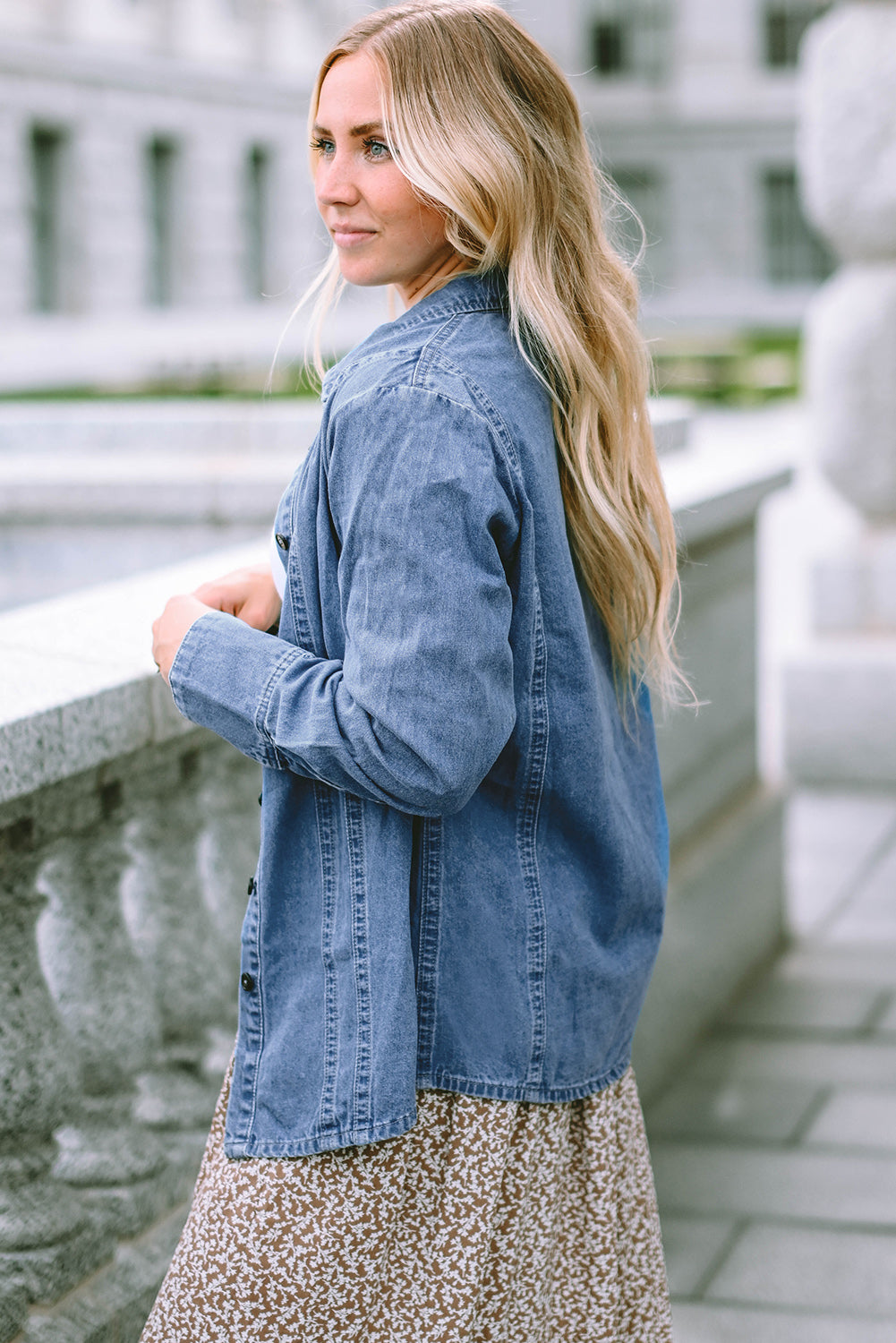 Giacca per camicia in denim a maniche lunghe blu cielo