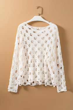 Pull beige en tricot à œillets ajourés