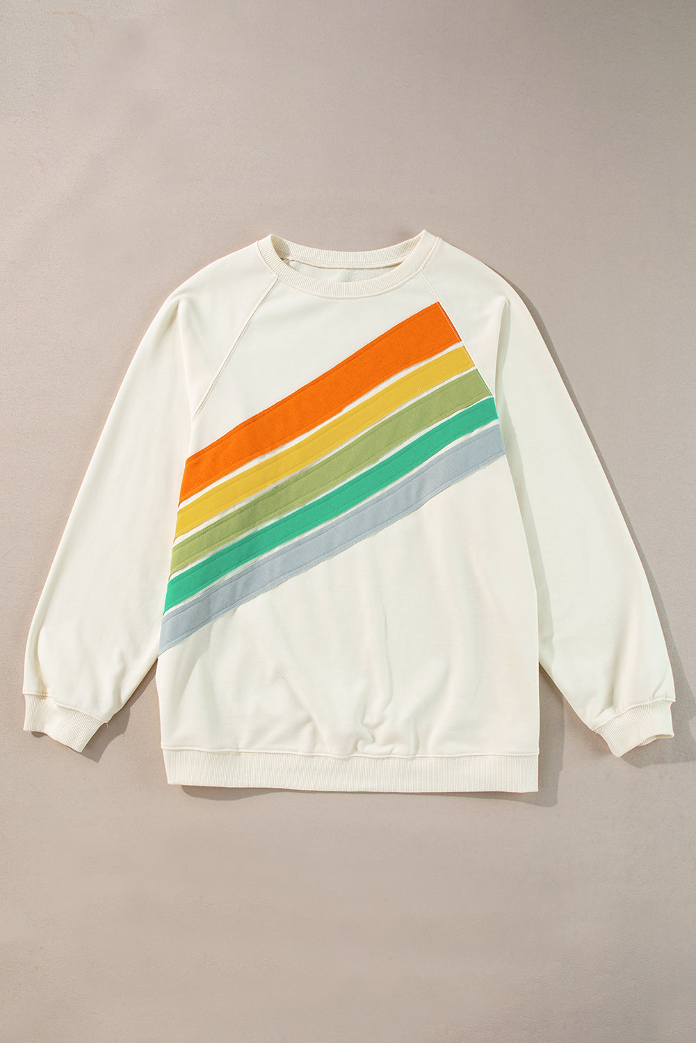 Sweat-shirt blanc à manches raglan arc-en-ciel et col rond, grande taille