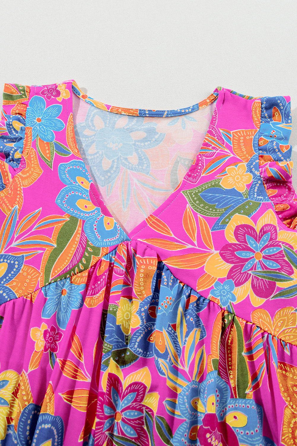 Débardeur à col en V à volants imprimé motif Boho rouge rose-A WOMAN WE LOVE