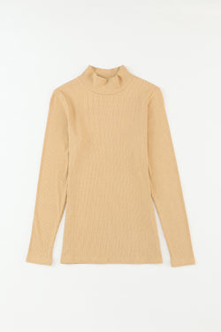 Khaki long sleeve ribbed knit mock neck top