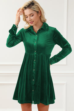 Green -style velvet button dress and green sleeves