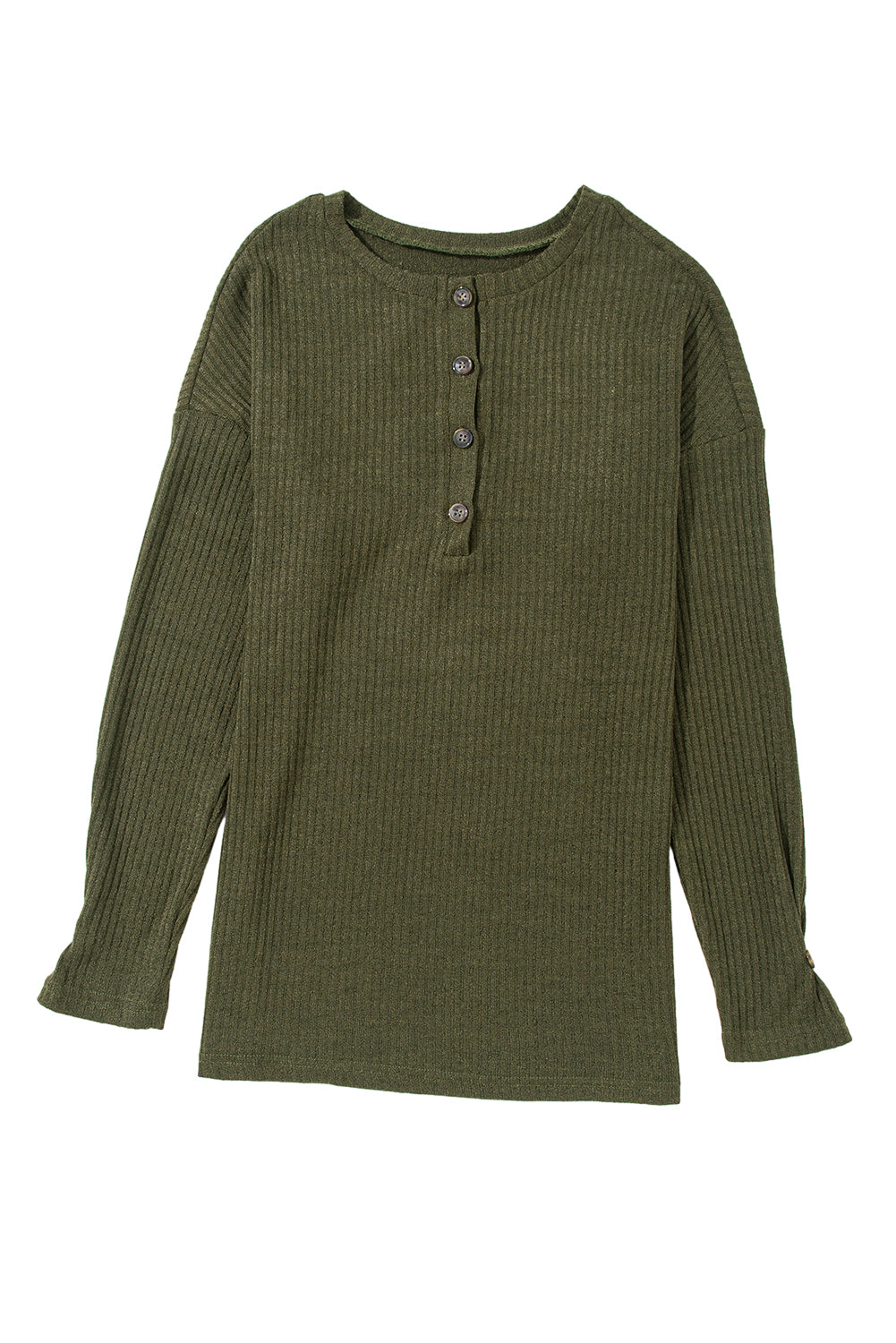 Haut en tricot Henley texturé côtelé vert jungle