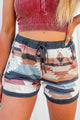 White Aztec Print Casual Shorts with Drawstring Waist