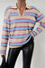 Apricot Striped V-Neck Drop Shoulder Loose Sweater