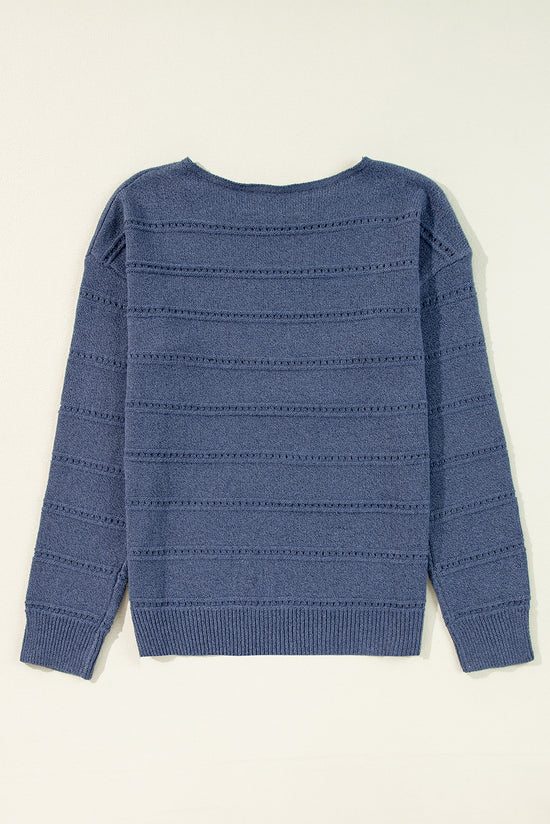 Knitted sweater with a collar boat and falling shoulders Blue Sarcelle real