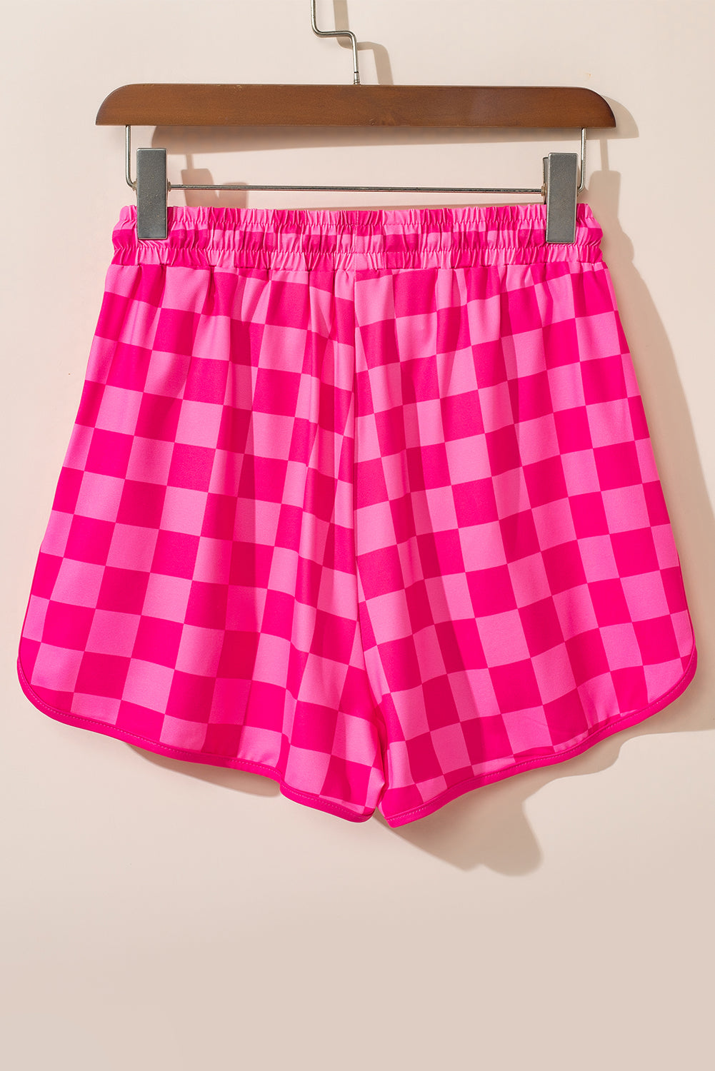 Rose à damier à damier short occasionnel de taille élastique