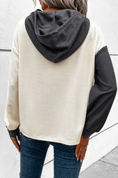 Drawstring hoodie with dropped shoulders and embossed color block buttons in dark gray